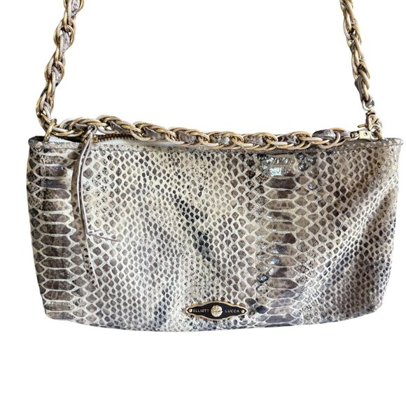 Elliott Lucca 100% Leather Snakeskin Print Hobo Satchel Shoulder Bag Gray - Picture 3 of 15
